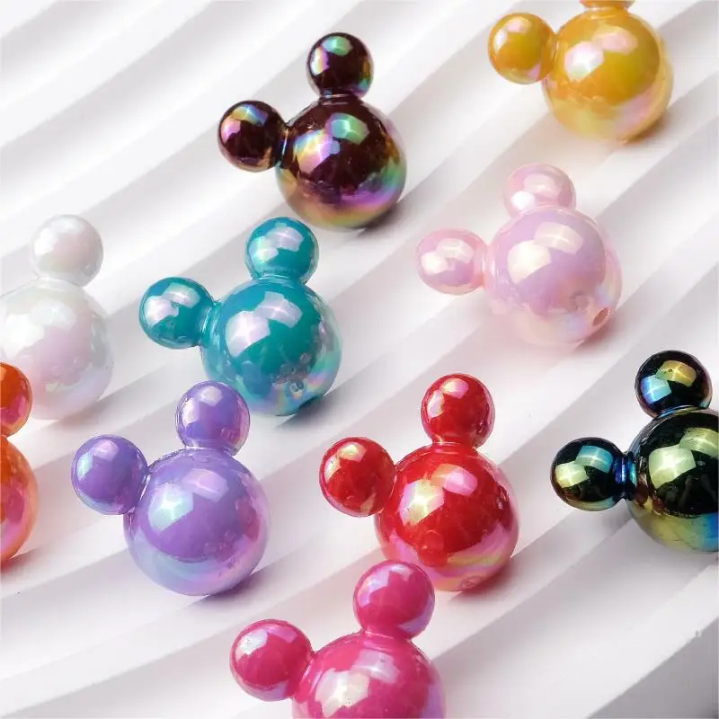 20pcs/Bag 16mm Cartoon Perforated AB Colorful Vertical Hole Mouse Head Acrylic Beads Bracelet Accessories DIY Handmade