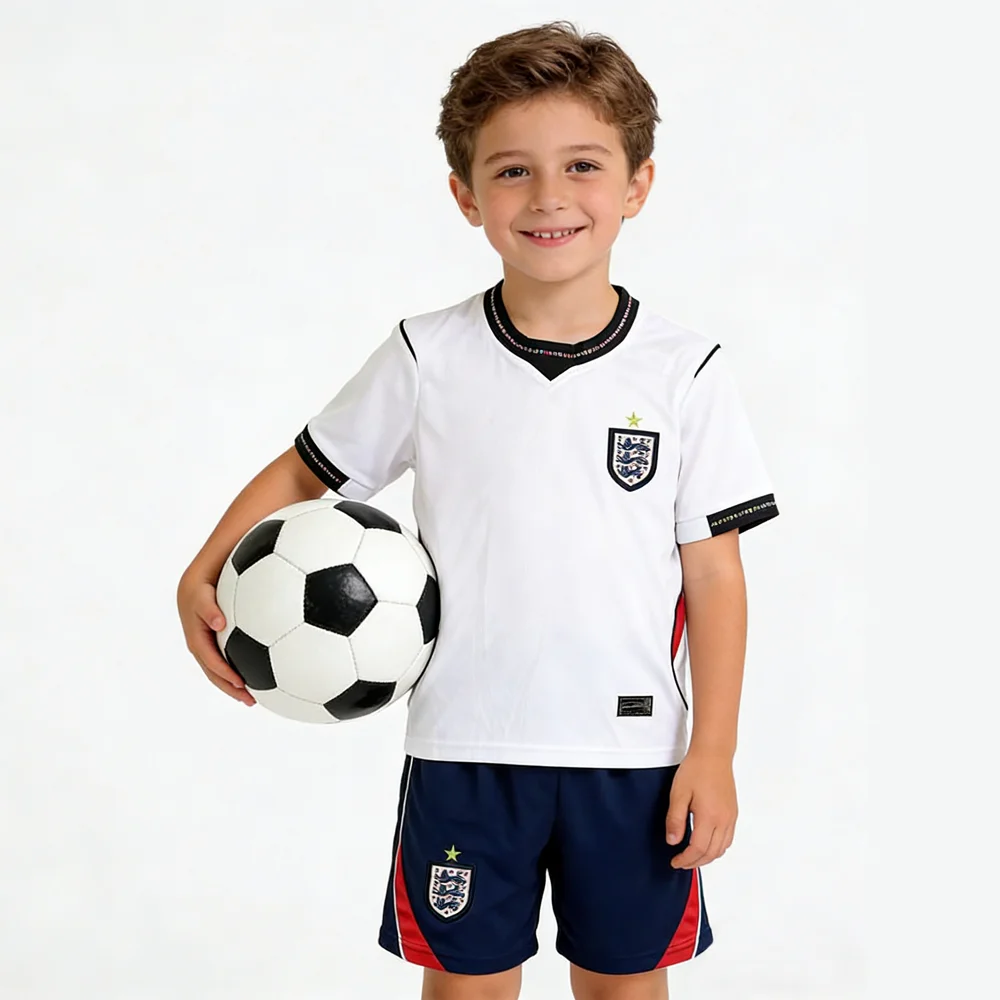 

Детский футбольный комплект сборной Англии - дышащая быстросохнущая форма для мальчиков 2-12 лет для тренировок и матчей, спортивная одежда
