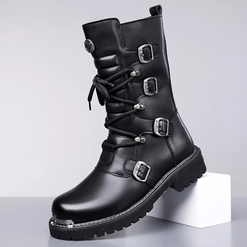 

Big Size 38-48 Fashion Boots for Men Trendy Metal Decoration Leather Boots Rivet Punk Style Motorcycle Boots Male Casual Shoes
