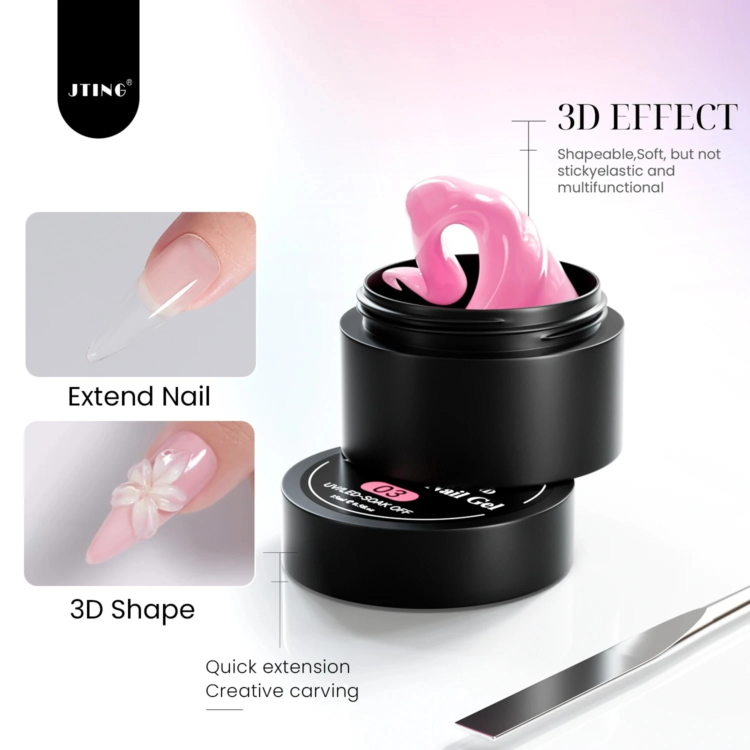 JTING 15ml 6 colores extensión de uñas Gel efecto 3D extender esmalte de Gel antiadherente mano Uv esmalte de uñas semipermanente Gel esmalte de uñas