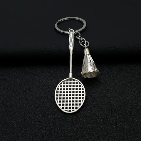 1PC Alloy Badminton Racket Keychain Sports Souvenir Pendant Car Bag Decoration Key Chain Home Decoraction Sport Style