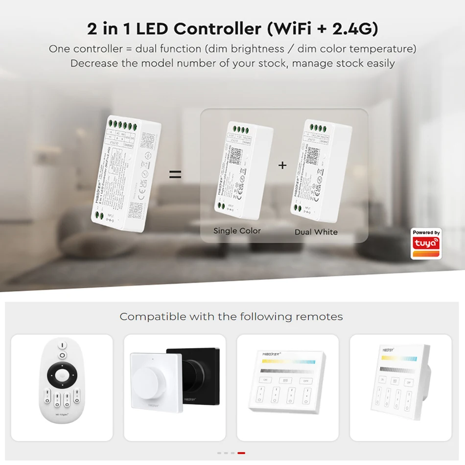 Miboxer Tuya APP Smart Controller WiFi+2.4G  FUT035W+ 2in1 FUT037W+  3in1 DC12-24V singl color Dual white RGB RGBCCT LED stirp