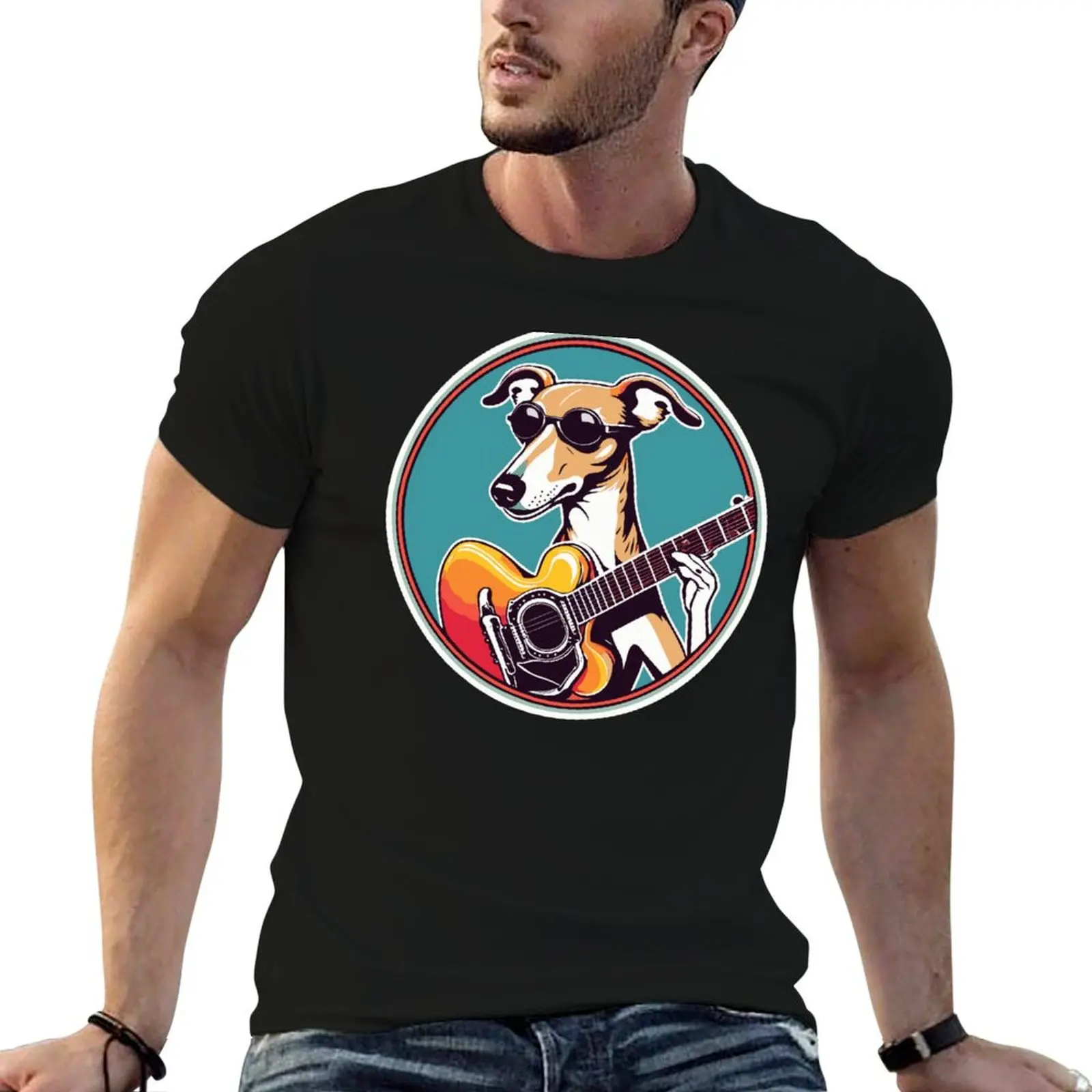 

Whippet in Sunglasses Playing Guitar T-Shirt man tshirt men t shirt cotton 100% T-Shirt