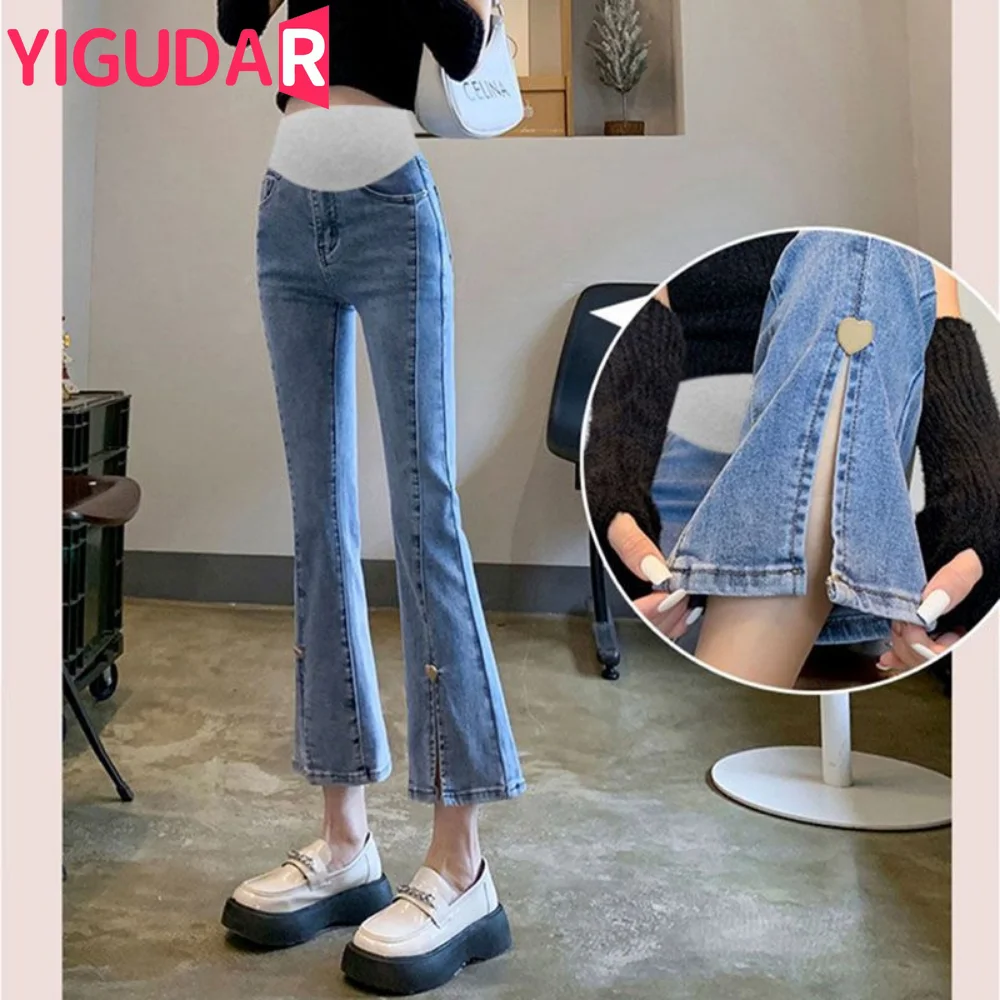 

Maternity Pants Wide Leg Pants High Waist Loose Thin Straight Casual Mopping Pants Pregnant Women Slit Flared Pants