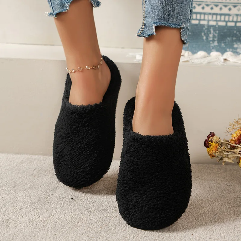Simple Solid Color Closed-Toe Home Silent Cotton Slippers for Men and Women, Indoor Warm Non-Slip Silent Soft-Soled Slippers - view 3