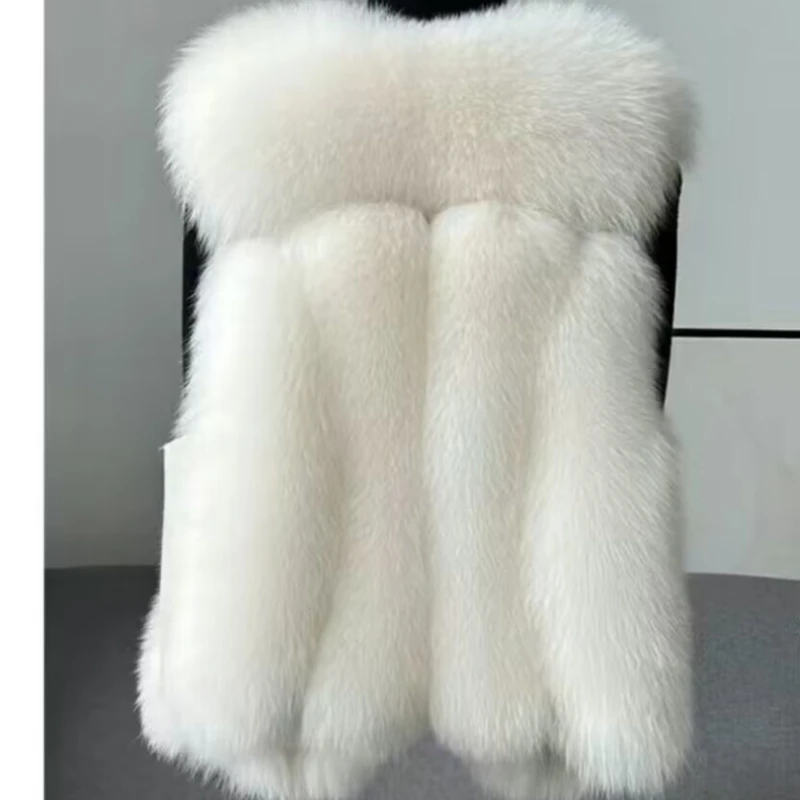 2023 Autumn New Women Faux Fur Coat Thick Warm Slimming Short Waistcoat Fashion Casual Solid Color Outwear Simple All-match Top