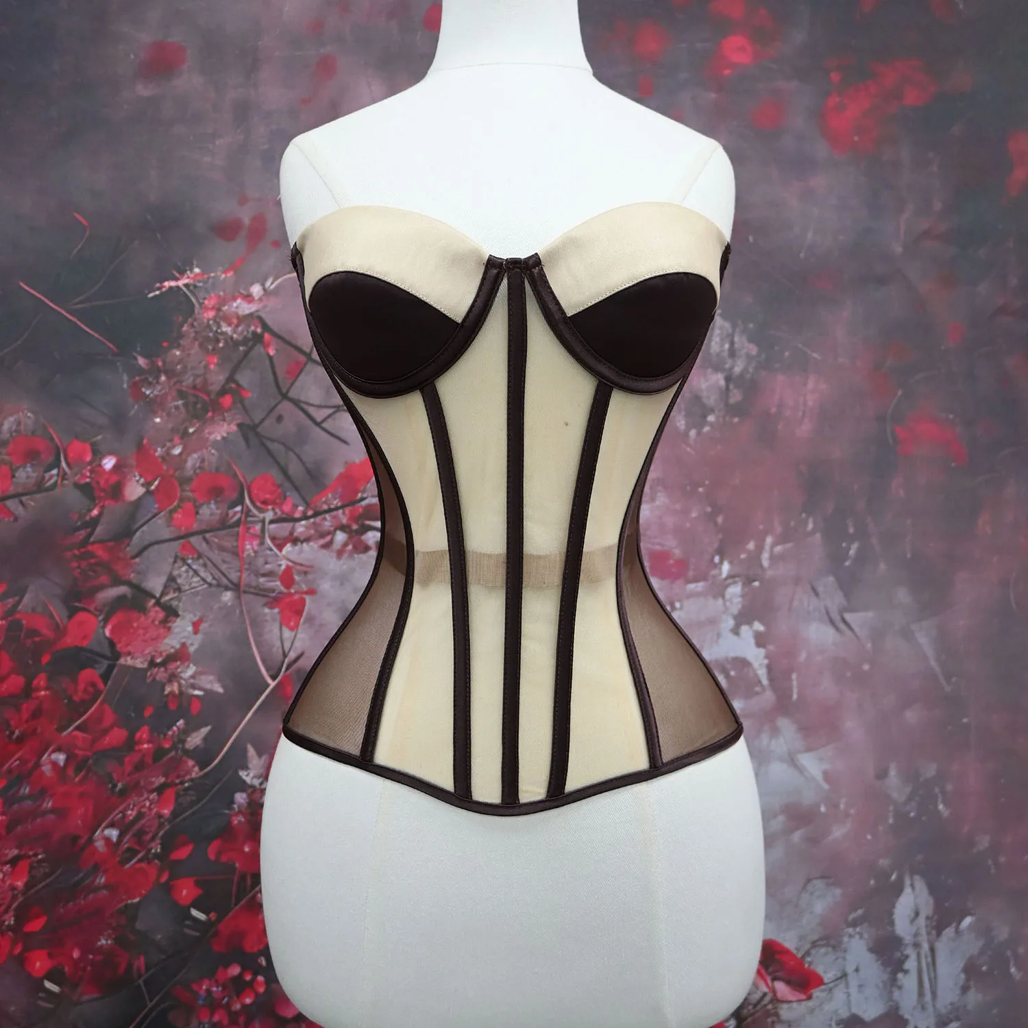 

Women's Single Yarn Color Blocking Mesh Satin Corset Lingerie Breathable Underwear in Multiple Sizes And Colors