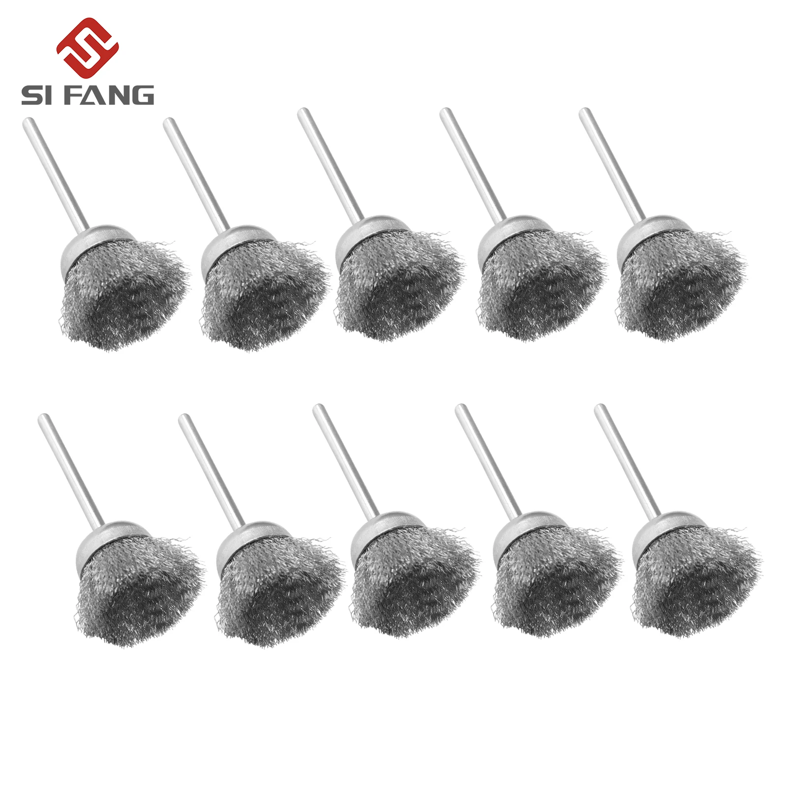 عجلة فرشاة تلميع معدنية للأدوات الدوارة، ساق 3 مم، فرش كأس سلك فولاذي لمطحنة القالب، مجموعة 25 مم، 10 قطع #1