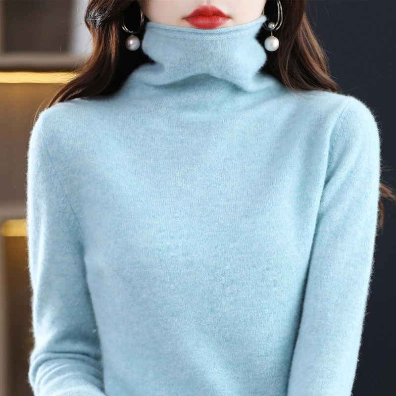 New 100% merino wool turtleneck cashmere sweater in autumn and winter women\'s casual knitted coat women\'s coat Korean fashion