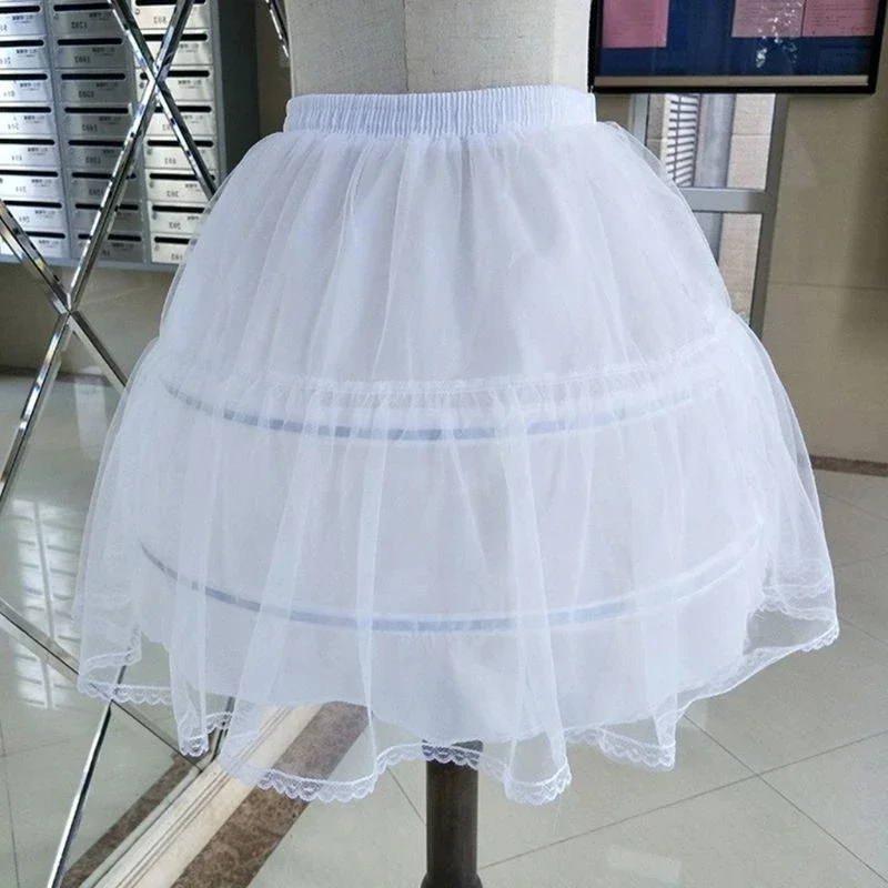 

Bridal Single Layer Chiffon Lolita Short Petticoat Tutu Skirt 2 Steel Ring Hoop Floral Lace Trim Princess Bustle Wedding