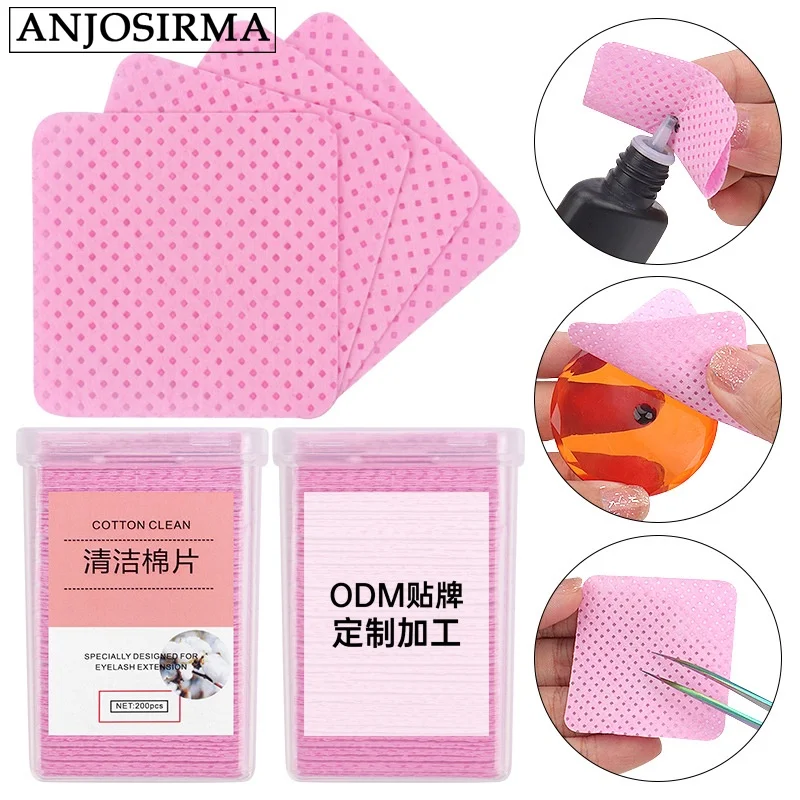 ANJOSIRMA 200 pcs of pink fluffy free paper cotton wipes for eyelash extension pad remover cleaning, oral makeup tool cleaning