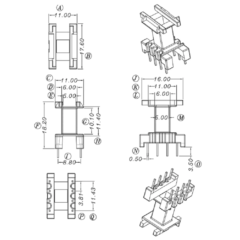 high frequency transformer EF16 ferrite  core  and vertical bobbin DIP 4+4pins  20set/lot free shipping