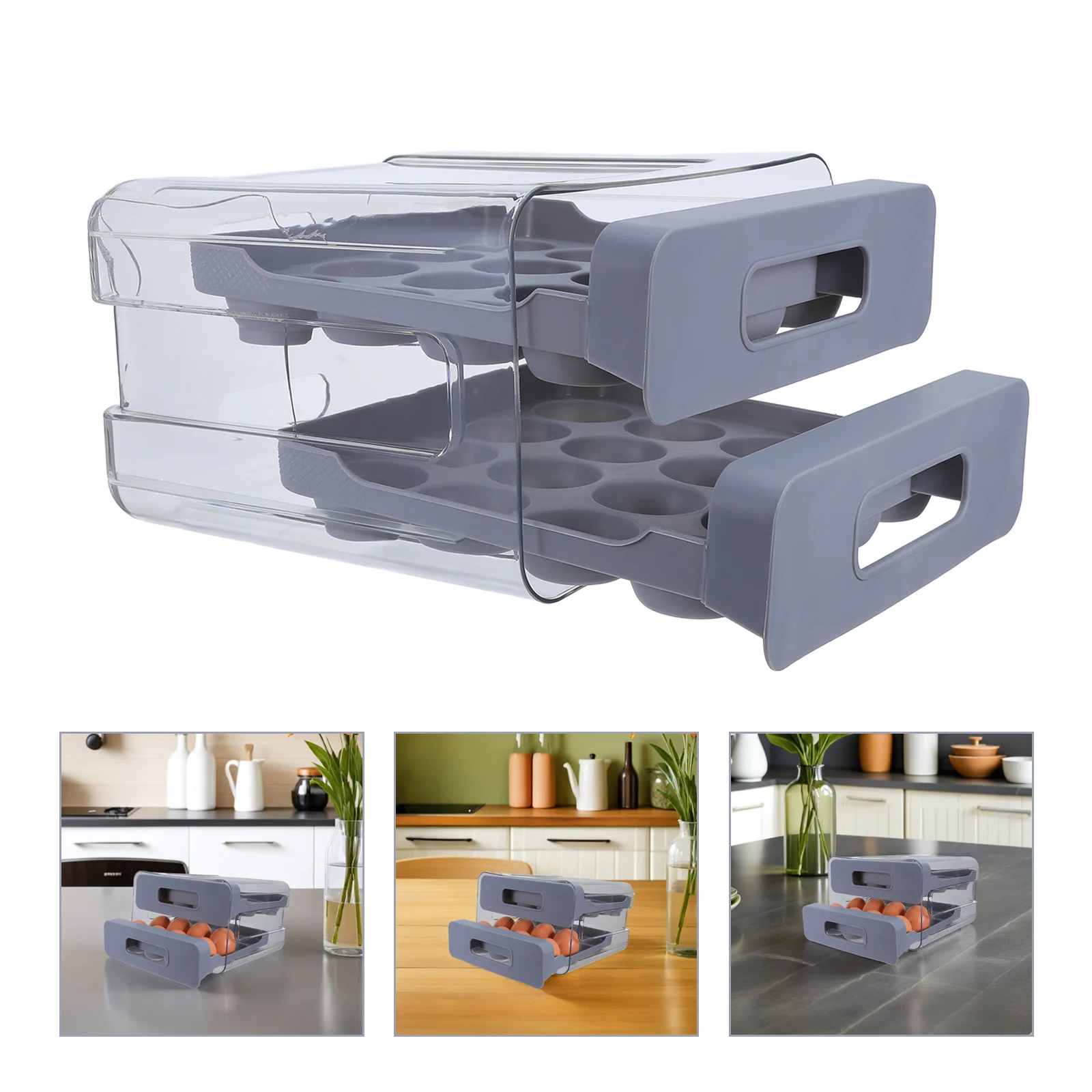 

32-Grid Plastic Egg Storage Box for Fridge Transparent Drawer Type Egg Holder Container Stackable Organizer for Fresh Eggs