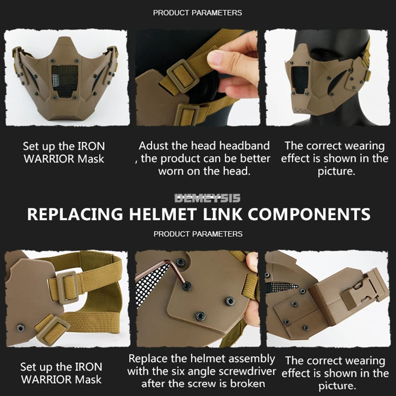 Airsoft Half Face Mask Outdoor Face Protection Module Helmet Mount Shooting Paintball Masks Head Wearing Tactical Hunting Mask