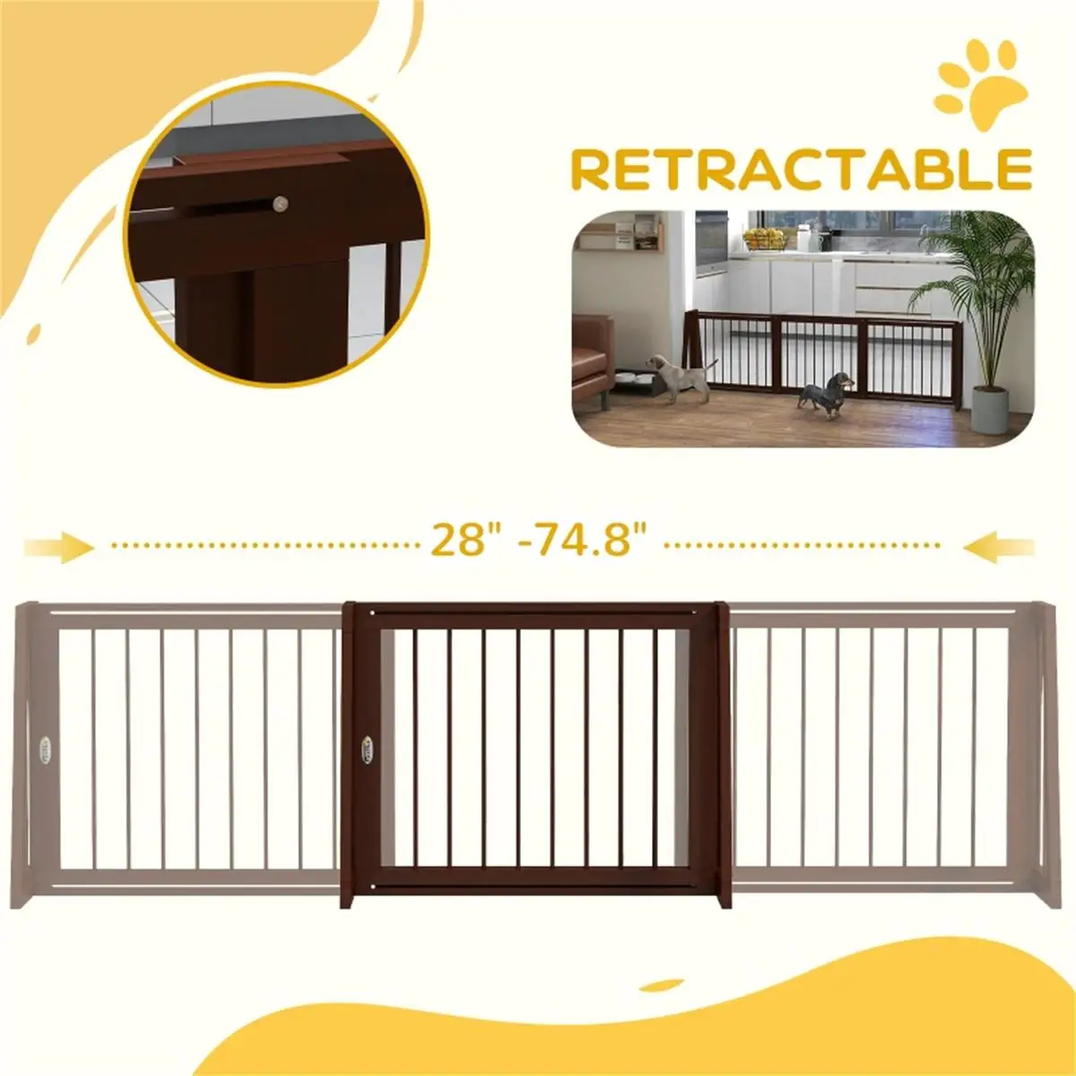 Adjustable Wooden Pet Gate - Durable and Stylish Barrier for Dogs & Cats, Easy Installation, Pet  Solution