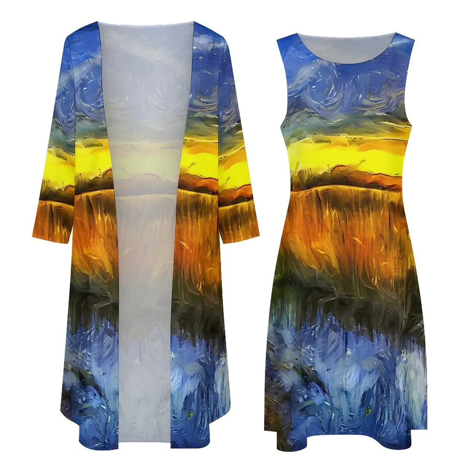 The Sunset River Van Gogh Dress Spring  Aesthetic Boho Beach Long Dresses Female Pattern Party Maxi Dress Big Size 5XL