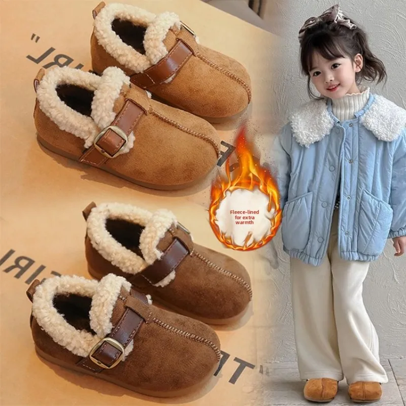 2026 Winter New Kids Boys Girls Round Toe Warm Cotton Shoes Hook&Loop Portable Korean Version Of Children's Shoes