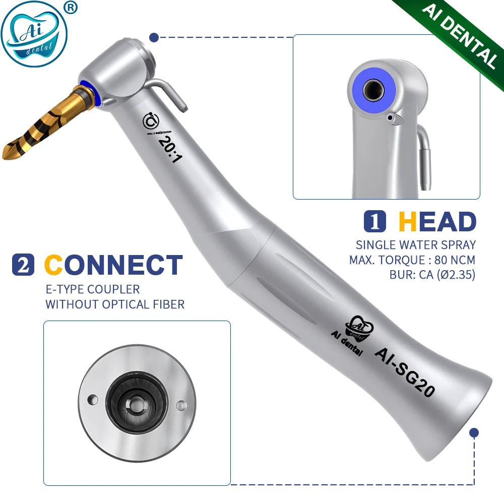 AI-SG20 Dental tooth implant handpiece 20:1 contra angle low speed push button chuck cartridge & middle shaft