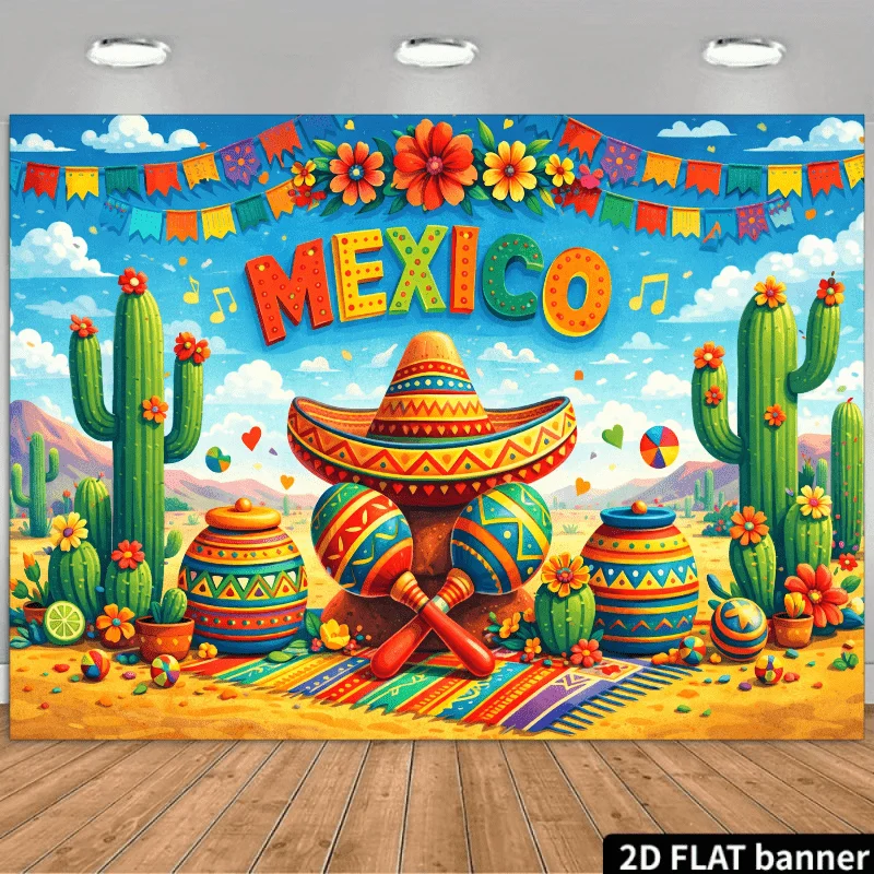 2D-Flachbanner, Hintergrundstoff für mexikanisch inspirierte Partys, schafft eine festliche Atmosphäre, aus strapazierfähigem Polyestermaterial.
