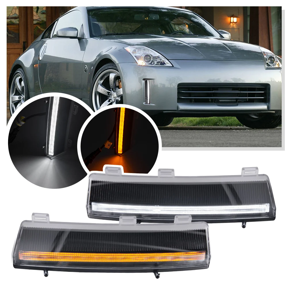 

Dual Color White LED Daytime Running DRL Lights w/ Amber Turn signal light For Nissan 350Z Z33 2006-2009 LCI front bumper light