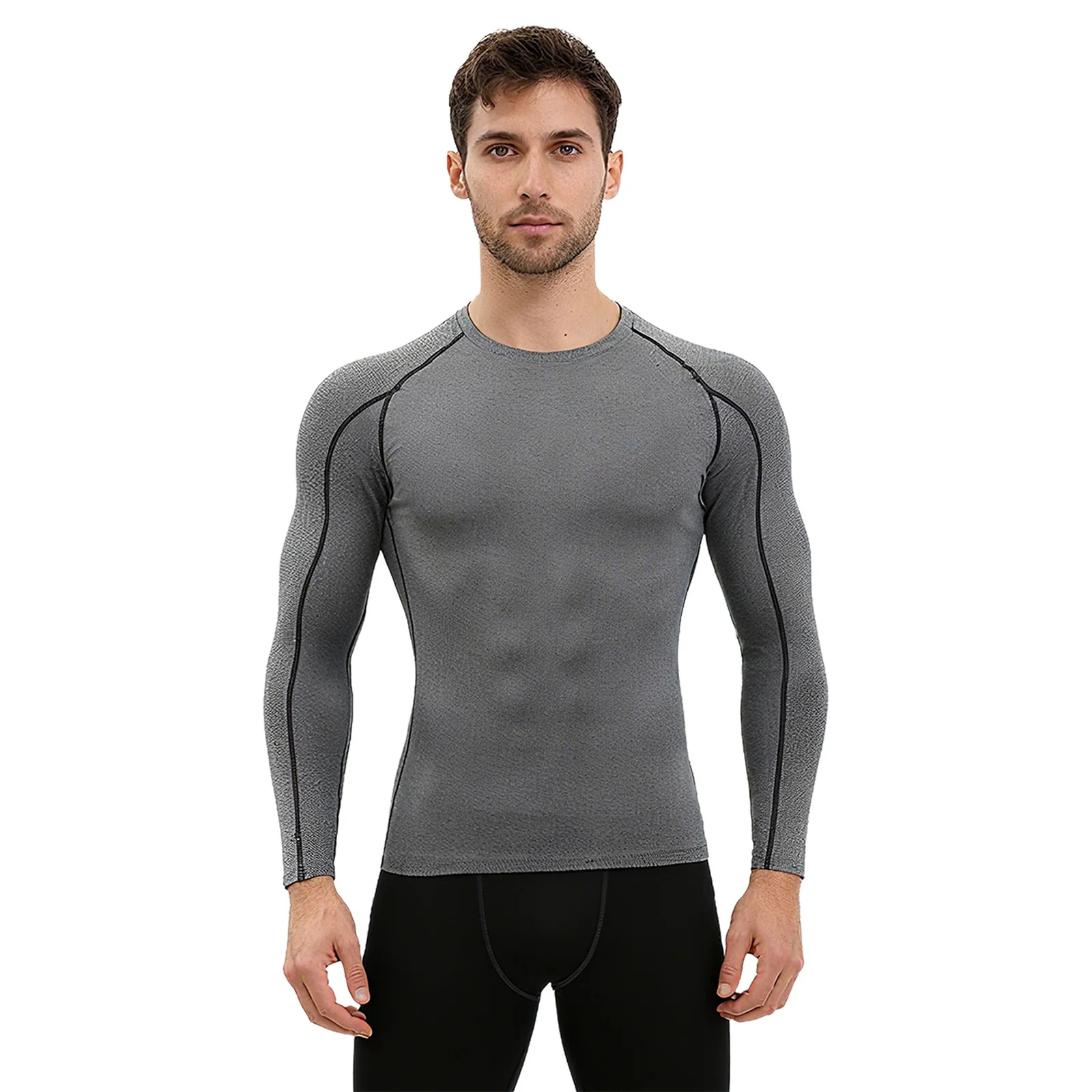 

Men Athletic Tops Quick-Drying Compression Sports Shirt Round Neck Long Sleeve T-shirt for Workout Gym Fitness Sports Running