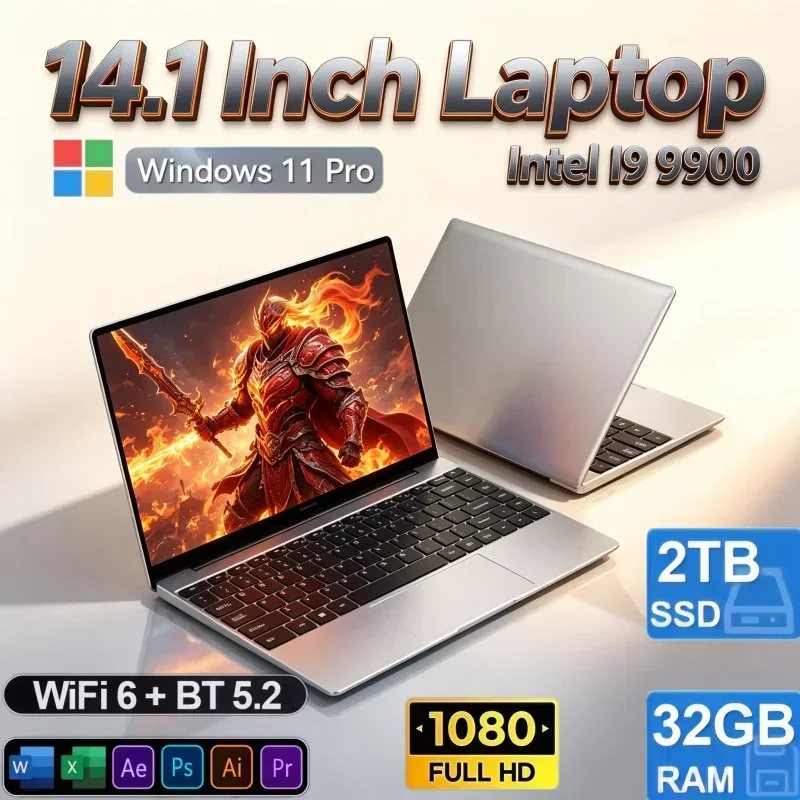 14.1 Inch 2026 New Release Intel I9‑9900 Laptop Windows 11 System 32GB RAM 2TB SSD Large Storage Notebook For Home Daily Use