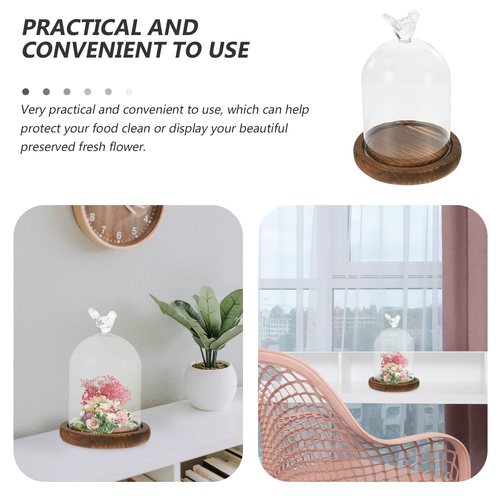 

1Pcs Preserved Flower Glass Cover Sturdy Wear-Resistant Clear Dome for Cake Snack Protection Desktop Adornment Housewarming Gift