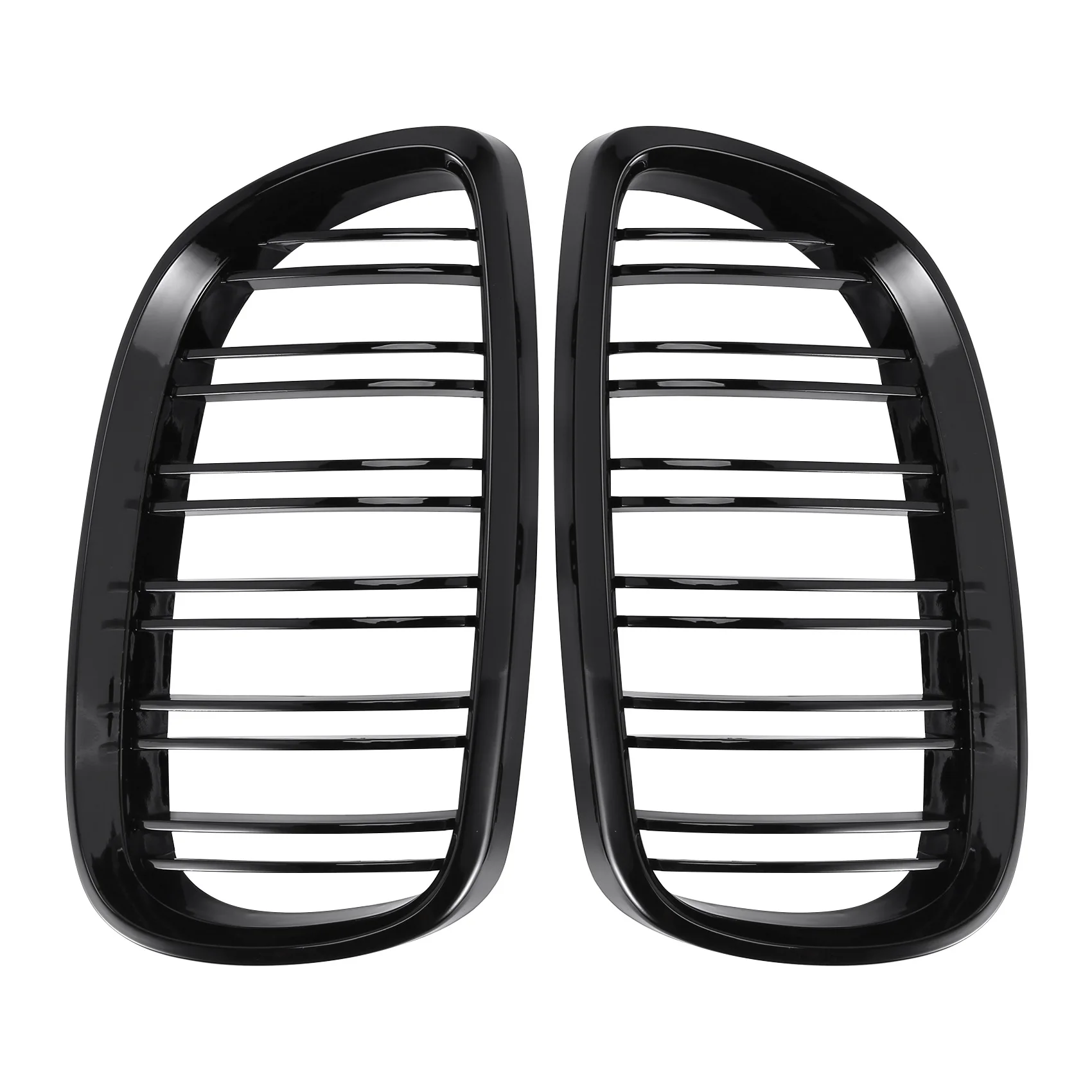 2Pcs Front Bumper Kidney Twin Fins Sport Grill Grille for BMW 3 Series E92 E93 M3 Two Doors 2006-2009(Bright Black)