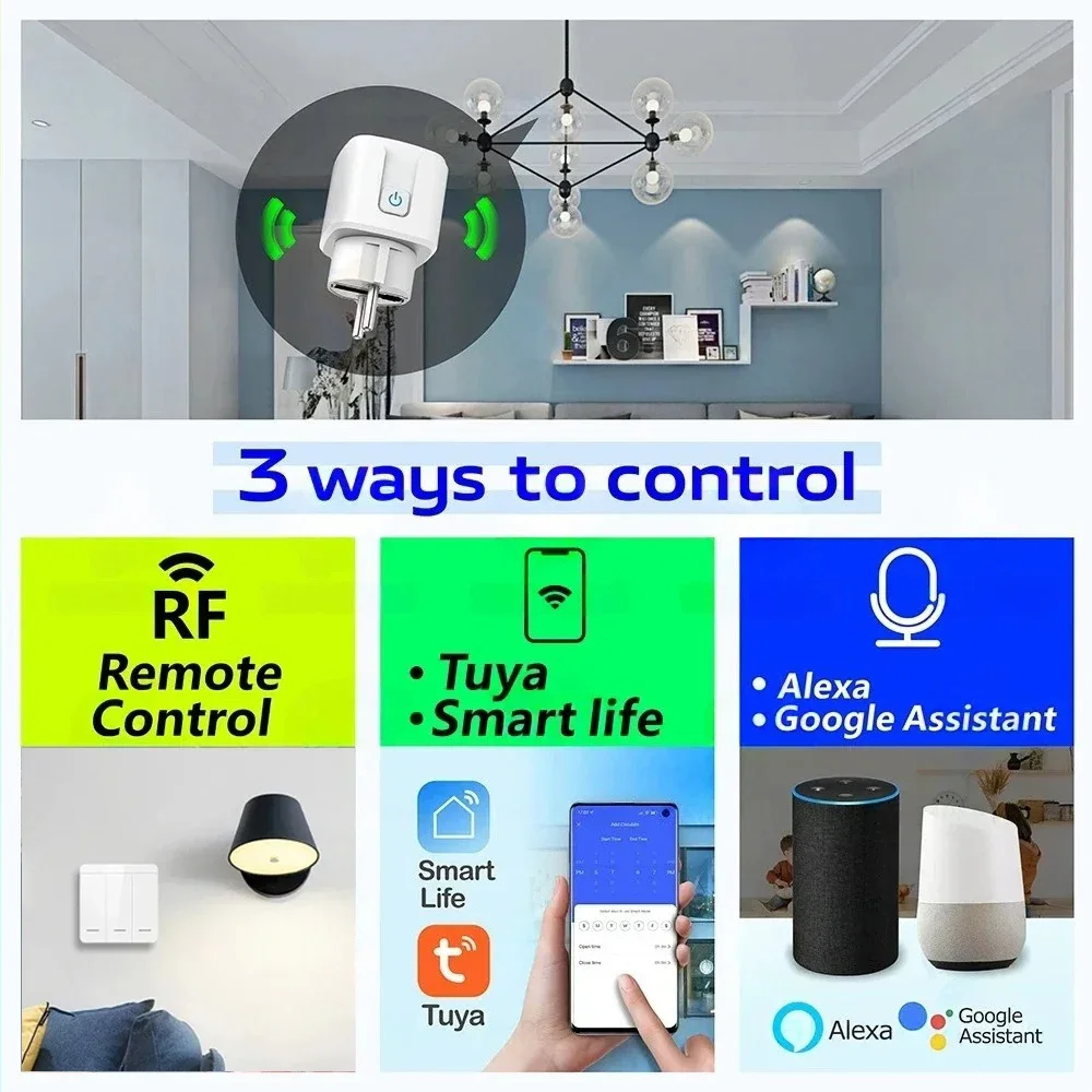 Tuya WiFi RF433 مقبس ذكي 16A التوصيل مع مراقبة الطاقة توقيت وظيفة التحكم الصوتي ل أليكس جوجل المنزل اللاسلكية الجدار التبديل