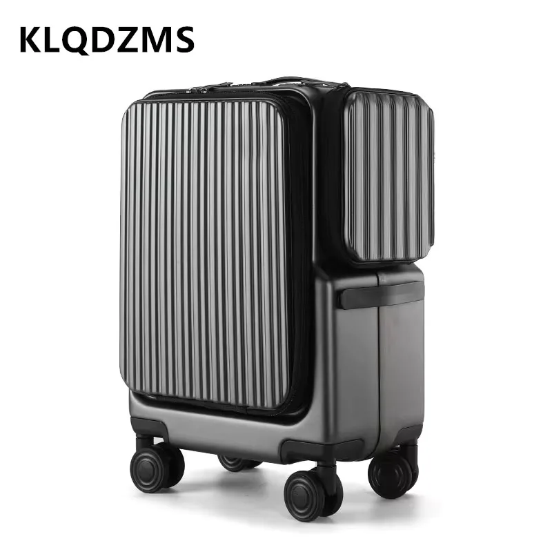 KLQDZMS Handheld Travel Suitcase Front Opening ABS + PC Boarding Box USB Charging Trolley Case Multifunctional Cabin Luggage