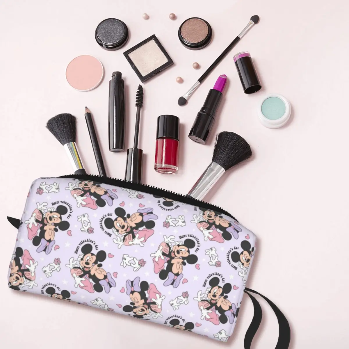 Lovely Micky and Minnie Mouse Girl\'s Cosmetic Bag for Travel Makeup Pouch Women Washbag Toiletry Kit