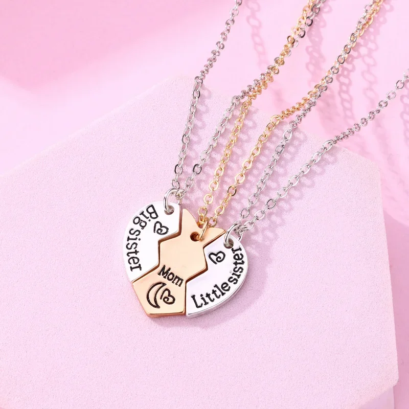 Lovecryst 3Pcs/set Family Suit Big Sister Little Sister Mom Necklace for Girls BFF Friendship Jewelry Gift