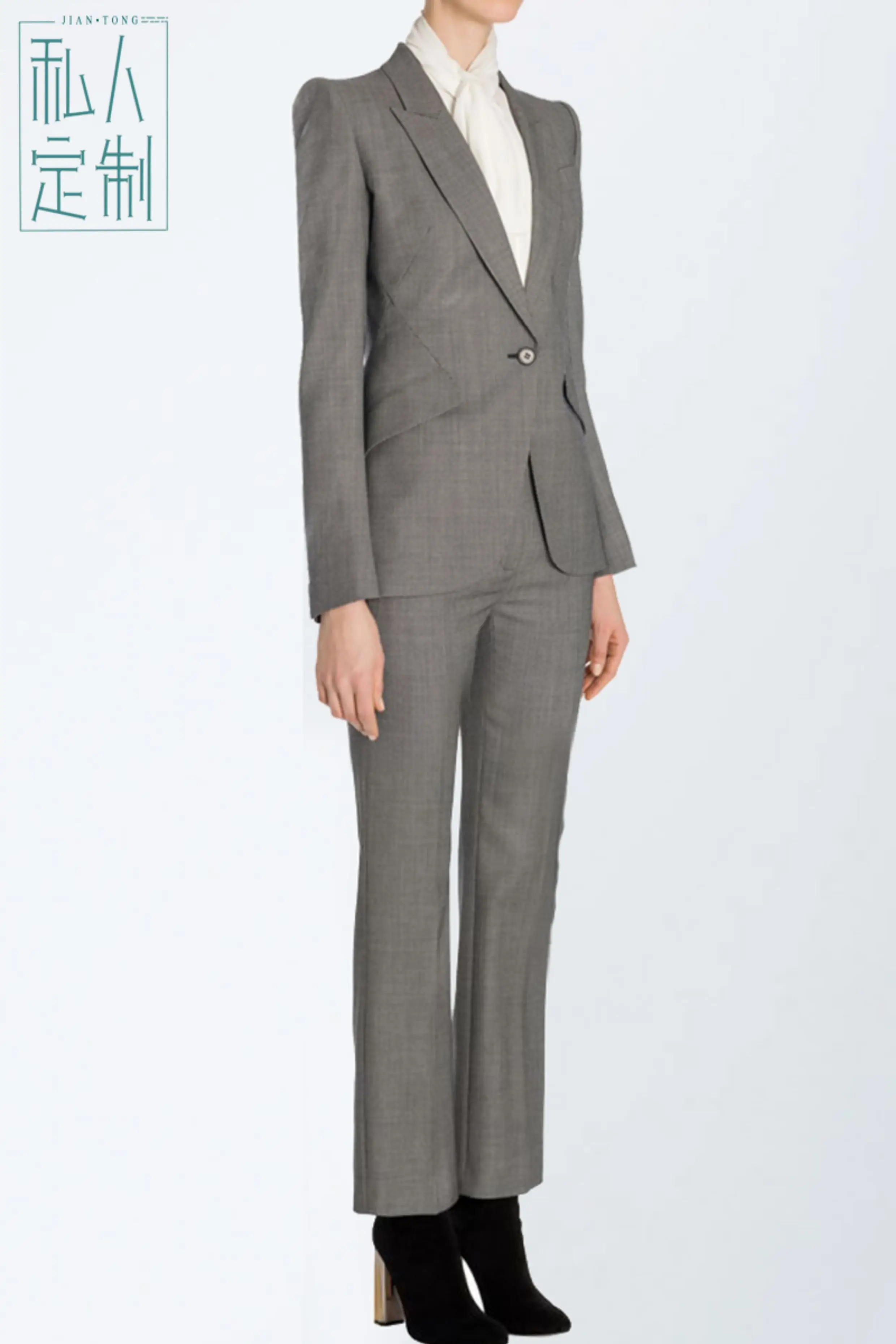 Allingentle Gray Pantsuit Women's 2 Piece Suit Set Business Peak Lapel Blazer Party Office Work Outfits Customize