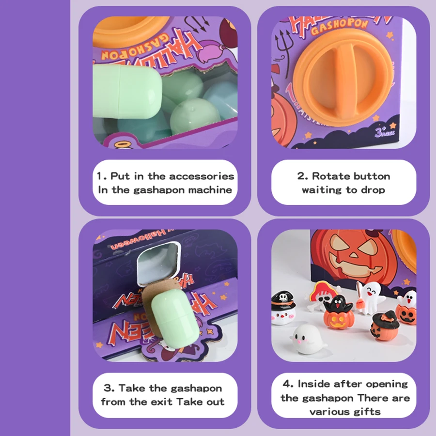 Children's Halloween Twist Egg Machine Fun Egg Toy Mini Claw Arcade Twist Egg Fun Blind Box Toy DIY Puzzle Game Grab Doll