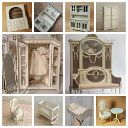 Dollhouse Miniature Furniture Retro Storage Cabinet Wardrobe Entrance Sofa Screen Set BJD Doll 1/12 Table Rocking Bed Blythe Toy