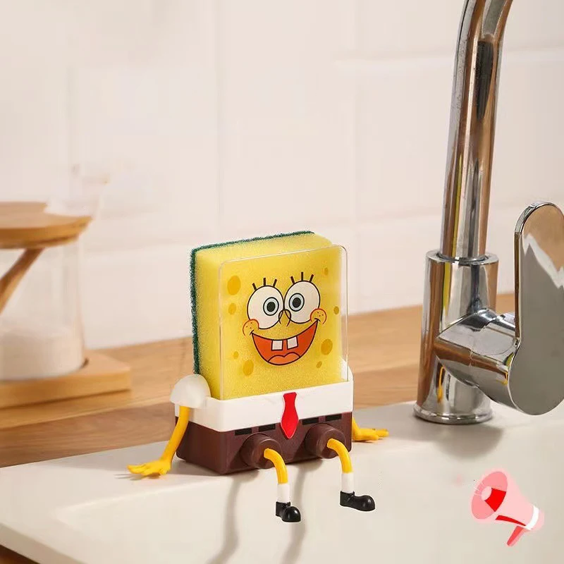 SpongeBob SquarePants Dish Washing Brush Sponge Kitchen Supplies Drain Rack Cleaning Dishes Brushes Reusable Scrub Scouring Pad