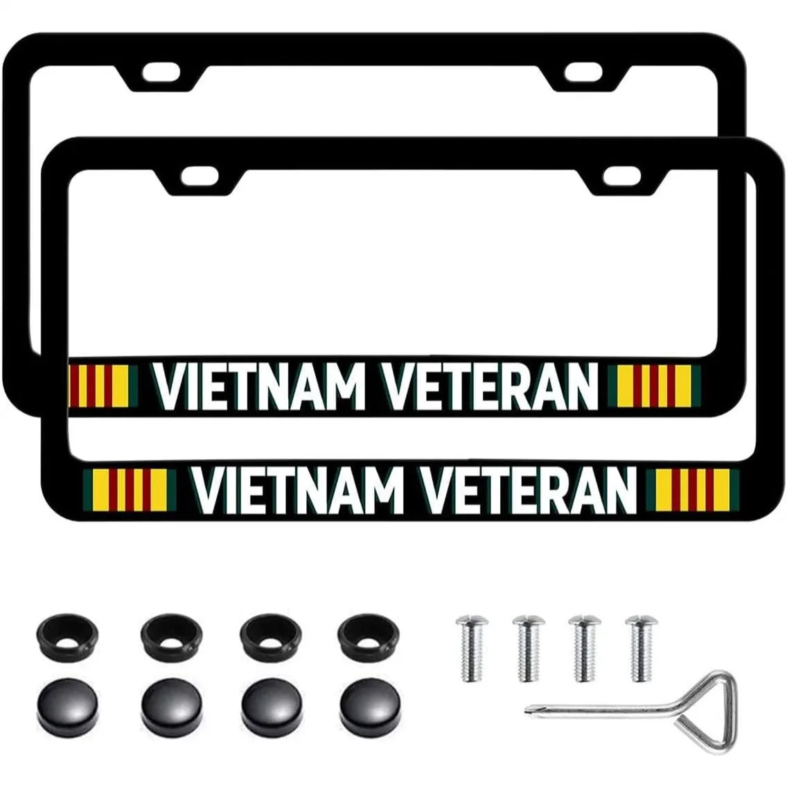 

Рамки для номерных знаков ветеранов Вьетнама - комплект из 2 штук, черные, алюминиевые, с антивандальными винтами, узкая боковая конструкция