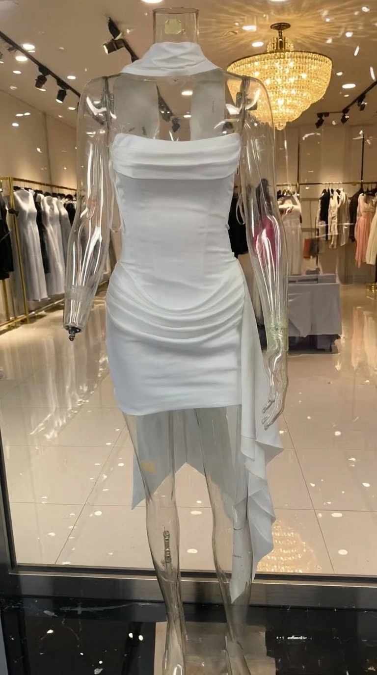 Elegancka satynowa mini sukienka damska Oligai z gorsetowym tyłem, sznurowana, marszczony top i szal na imprezę, wesele.