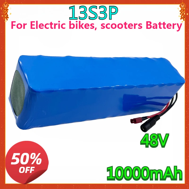 

18650 Lithium Battery Pack 13S3P 48V 10000mAh, Rechargeable Battery for Electric Vehicles Scooters Balance Bikes