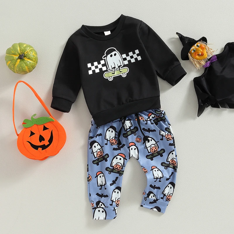 

Cute Toddler Halloween Costume Pumpkin Print Long Sleeve Hoodie Pants Set Autumn 2Pcs Outfit for Baby Boy Girl