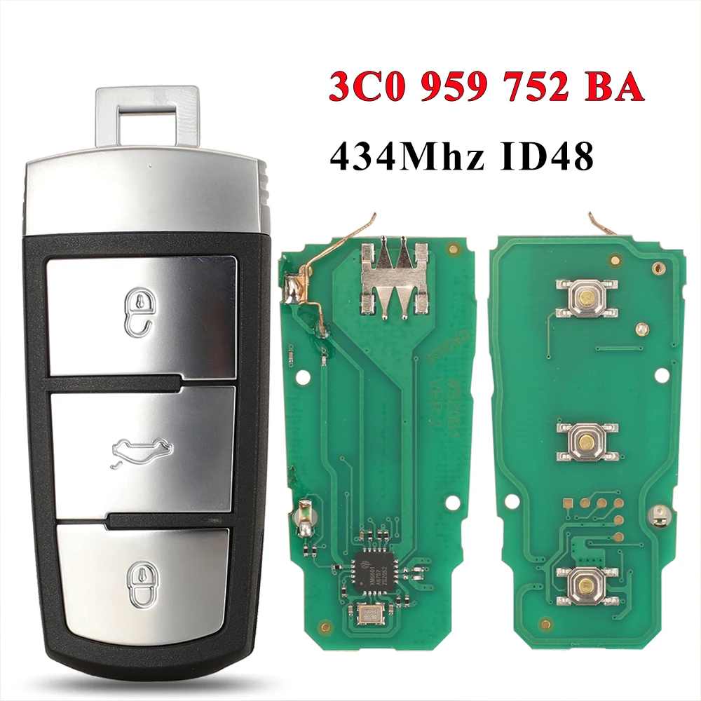 Jingyuqin 3 przyciski Smart pilot z kluczykiem samochodowym dla Volkswagen 3 c0 959 752 BA 434Mhz ID48 Chip fit VW Passat B6 3C B7 Magotan CC