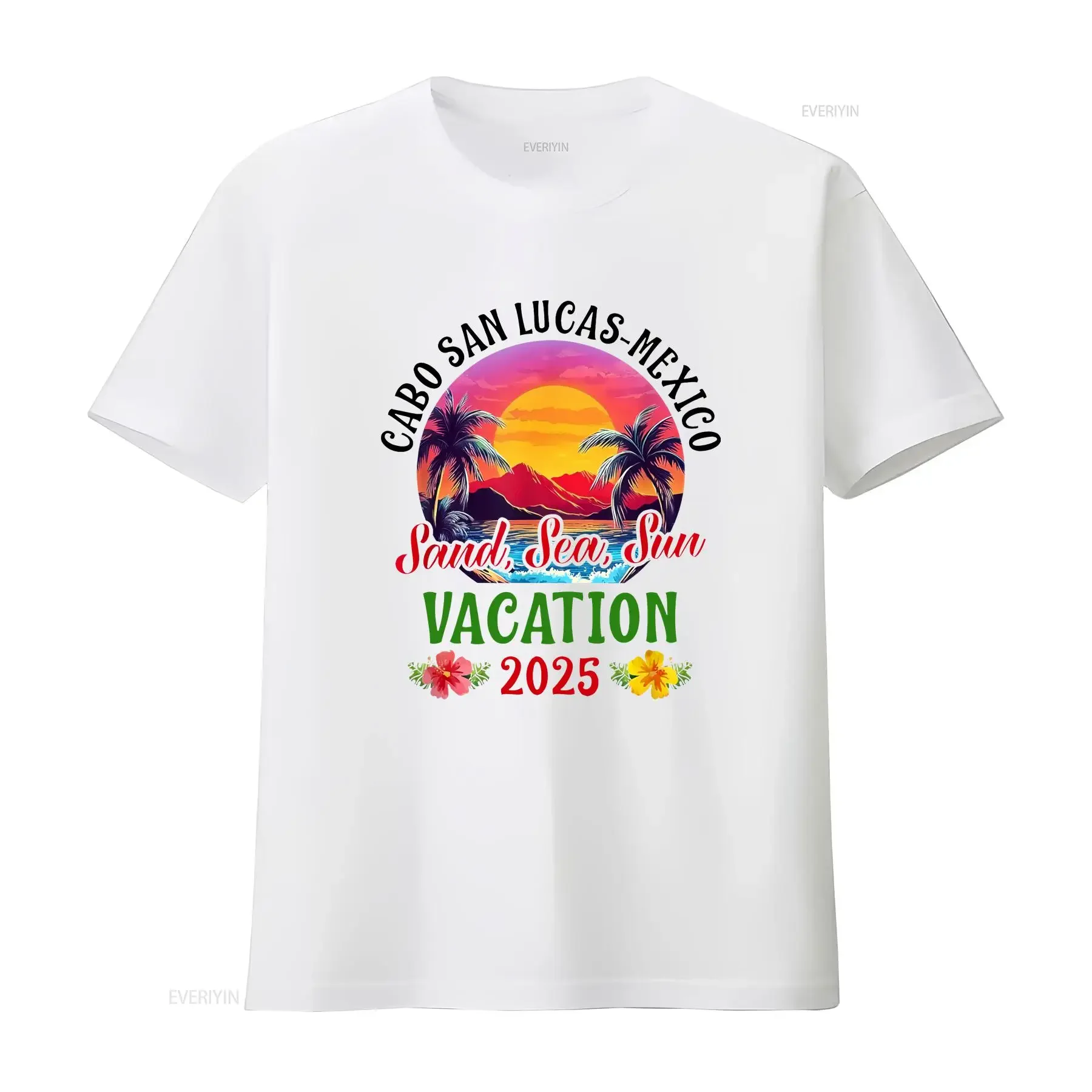 Camiseta de Vacaciones para Familiares y Amigos Cabo San Lucas México 2025, Estilo Vintage Lavado, Streetwear para Hombre, Elástica, Elegante, Unisex, Ligeramente Elástica