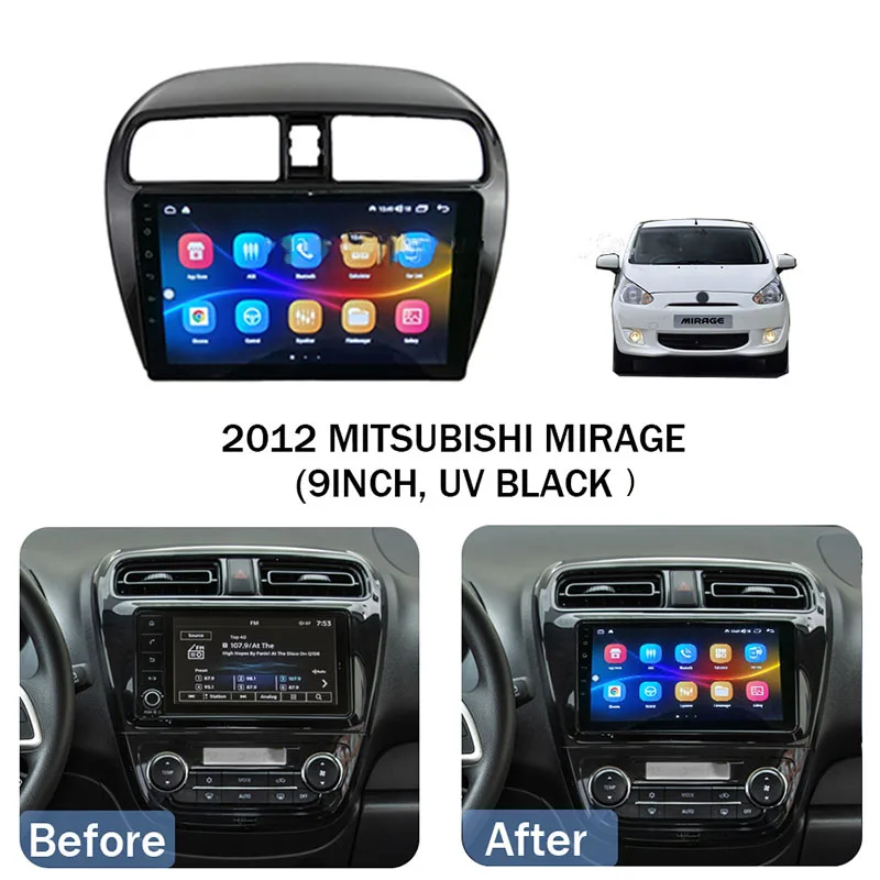 For MITSUBISHI Mirage Spacestar Attrage 2012-2018 2 Din  9 Inch Panel DVD GPS MP5 Android Player Dash Frame  Car Accessories