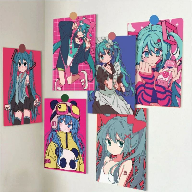 30Pcs Animation Cartoon Movie Surrounding Hatsune Miku Illustrated Poster Anime Bedroom Wall Decoration Background Wall Sticker