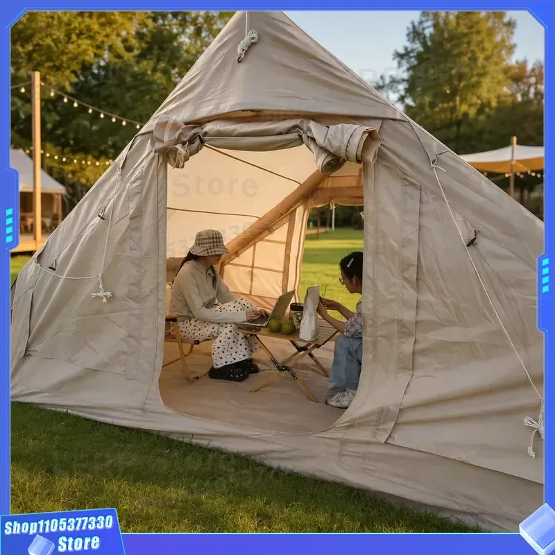 Budget 6.3sqm Inflatable Tent Entry-Level Single Door 210D Oxford Outdoor Glamping Air Cabin Khaki Simple Setup Affordable