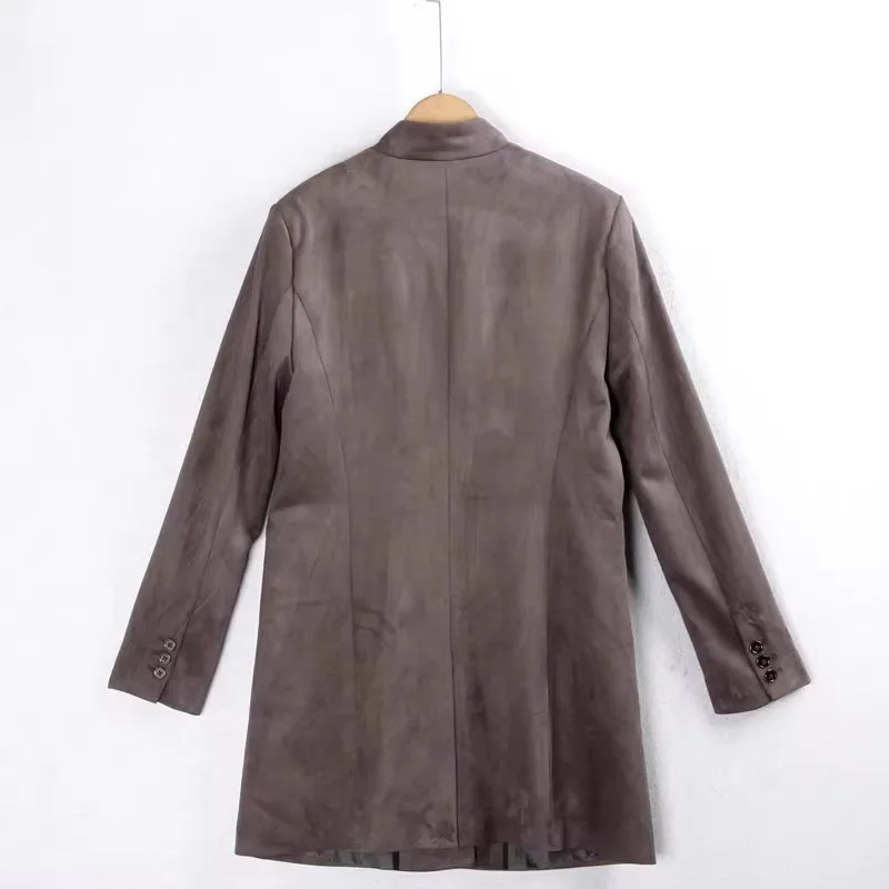

Women's Long Coat Autumn Winter Button Large Size Stand Collar Pure Color Deer Skin Velvet Windbreaker Jaet Tail Single