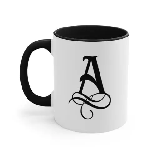 Personalized Monogram Mug White w/Black Accent Ceramic 11 oz