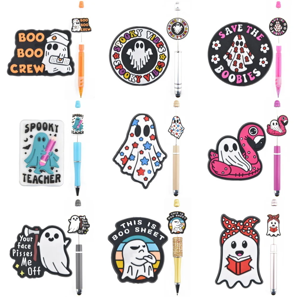 

1pcs Kawaii Scary Ghost Beads Of Pens Cartoon Boo DIY Focal Beads Colorful Circle Shape Beadable Beads Kids Halloween Gifts