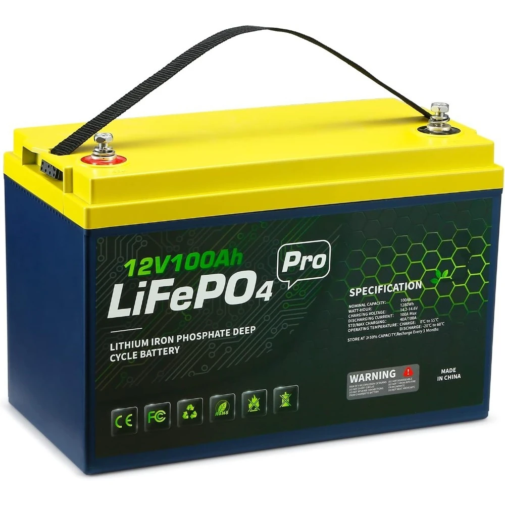 

12V 100AH LiFePO4 Lithium RV Battery, Perfect for Solar System, Marine, 1280Wh 5000+ Deep Cycles, Built in BMS with 10 Y