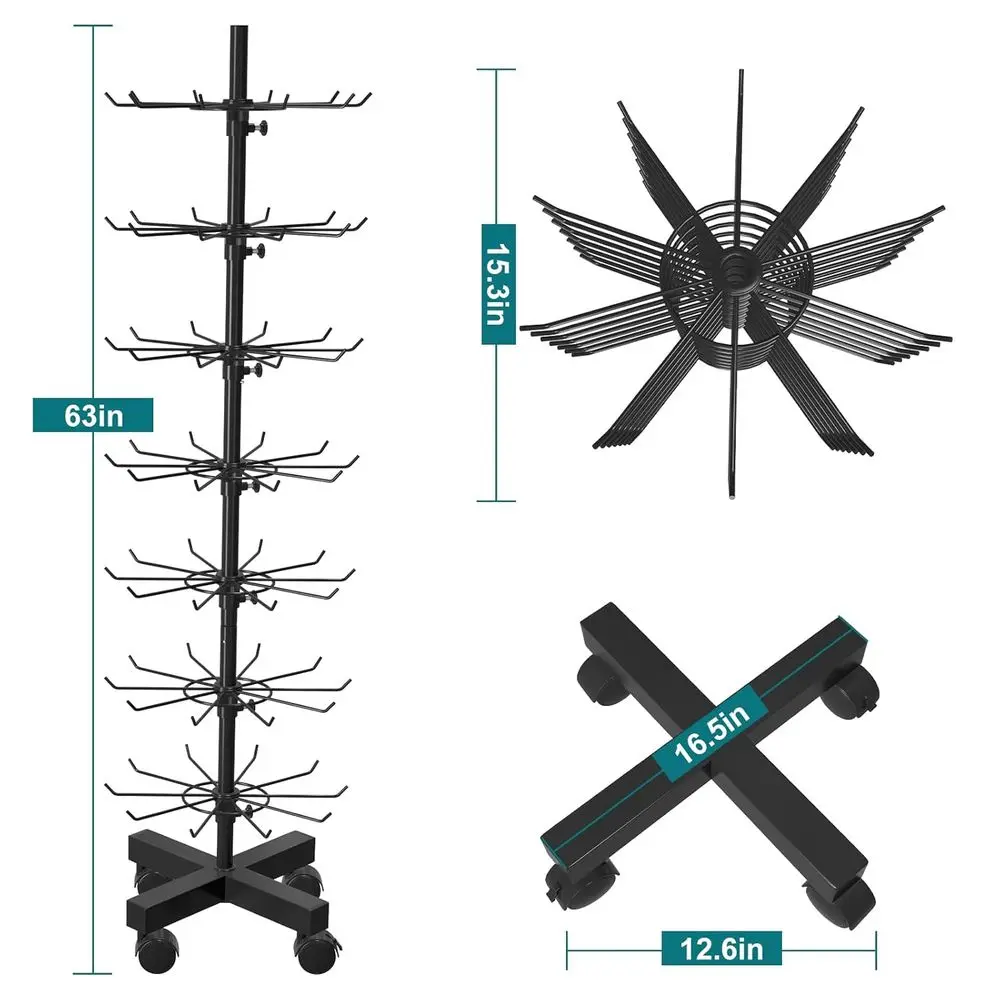 Rotating Display Stand 7 Tier, Display Rack with Hooks or Store Display Movable Shop, Spinner Stand for Snacks, Keyring, Hats, S